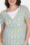 Zivame Maternity Retro Flowers Knit Cotton Pyjama Set - Cyan Blue — thumbnail 5